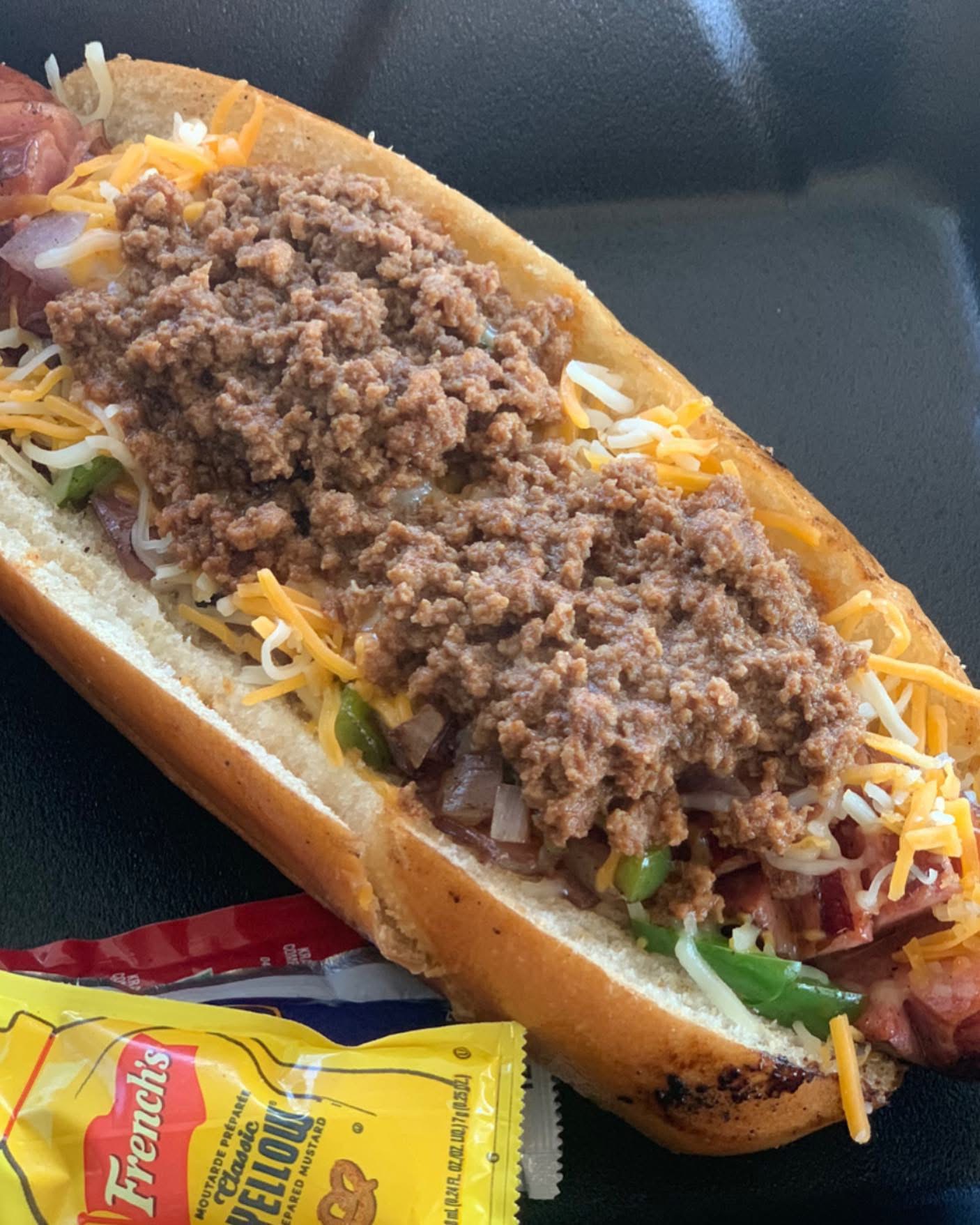 Loaded sausage sandwich from Earnie’s Food Truck